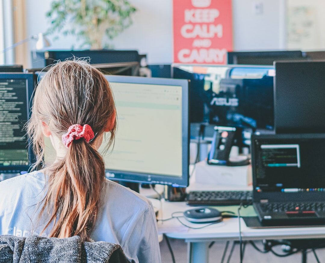 software developer at desk